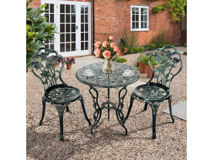 GIANTEX Ensemble Table et 2 Chaises de Jardin en Fonte+Aluminium Meuble de Jardin Extérieur Table avec Trou de Parasol Style
