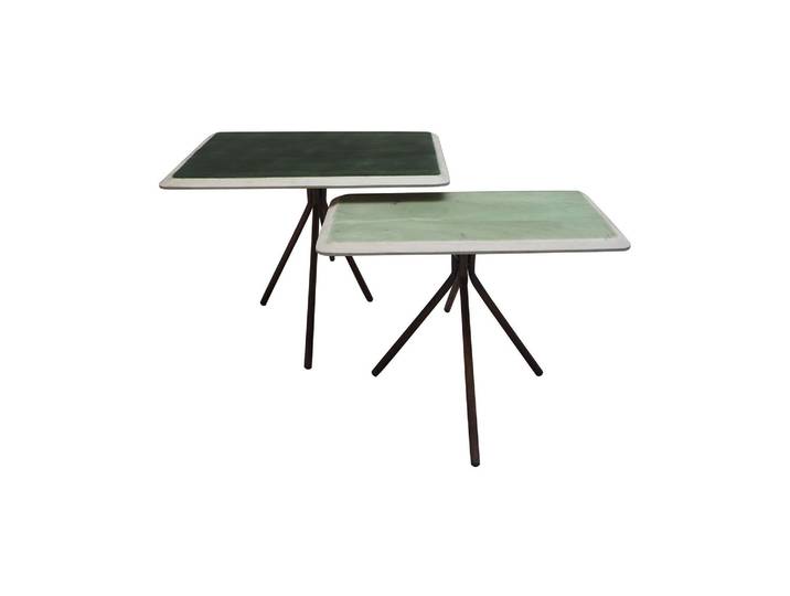 Set de 2 tables basses en bois laqué vert, gigognes, 1 rectangula