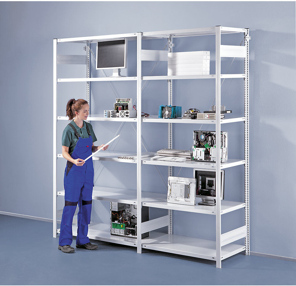 ESD-Steckregal, Regalhöhe 2000 mm, Anbauregal, Boden-BxT 1000 x 400 mm eurokraft pro