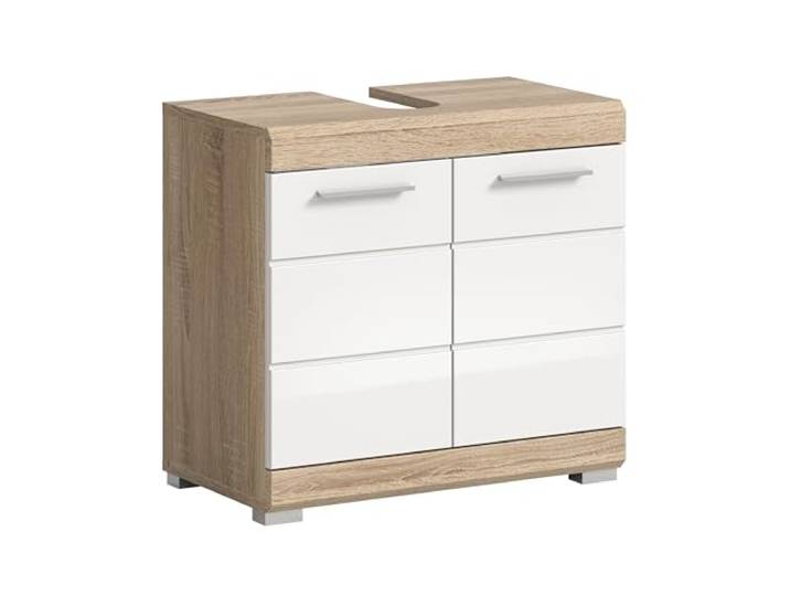 xonox.home - Waschbeckenunterschrank Lambada 60x56x34 cm in Sonoma Eiche hell und weiß Hochglanz - Unterschrank Badmöbel Badezimmerschrank - hochwertig verarbeitet stilvolles Ambiente