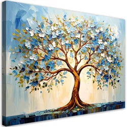 LEINWANDBILD 3D Blauer Baum des Lebens Blumen Abstraktion 60x40cm