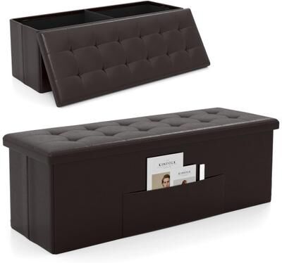Costway 43 Inches Folding Storage Ottoman Bench Foot Rest Stool End of Bed Bench-Brown