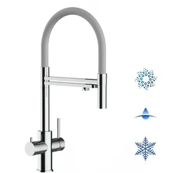 5 Wege Wasserhahn Küchenarmatur, Edelstahl Massiv mit 360° schwenkbarem Auslauf, abnehmbare 2 strahl Handbrause, Hochglanz / Grau