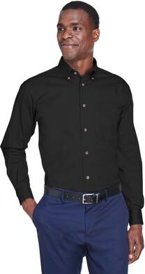 Harriton M500 Men's Easy Blend Twill Shirt in Black size XL   Cotton/Polyester