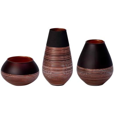 Dekovase VILLEROY & BOCH "Deko-Set Manufacture Swirl 3er Set schwarz", schwarz, B:2cm H:2cm T:2cm, Vasen