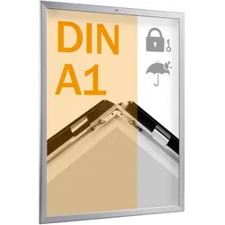 SPRINTIS Klapprahmen A1 wetterfest, abschließbar, Silber, DIN-A1-Rahmen aus Aluminium mit 32 mm Profil, Plakatrahmen für Außenbereich