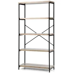 Helloshop26 - 5-stöckiges Bücherregal 1 Stück praktischer Stauraum Industriestil Metall und Holz Grau 20_0010750