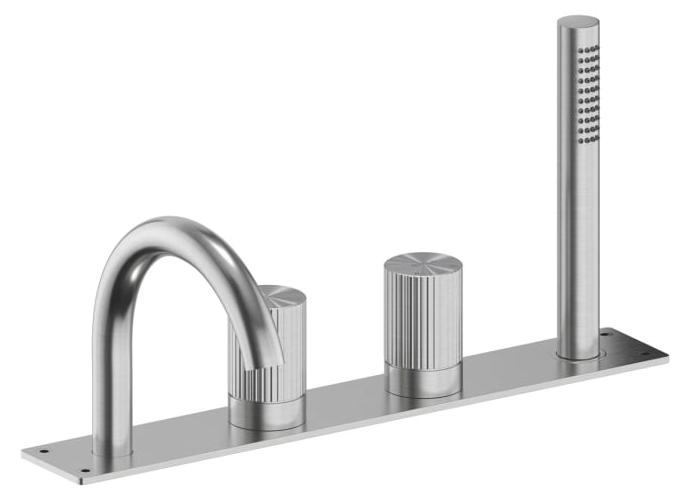 ALLUVION Neptun Edelstahl 4-Loch Wannenrandarmatur mit Auslauf und Brausegarnitur