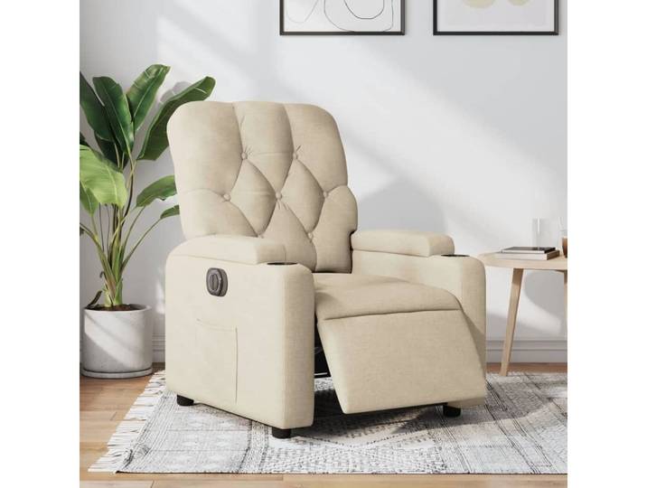 furnicato Relaxsessel Elektrischer Fernsehsessel 74x86,5x93,5 cm Creme, Elektrischer Relaxsessel mit Becherhaltern und Seitentasche