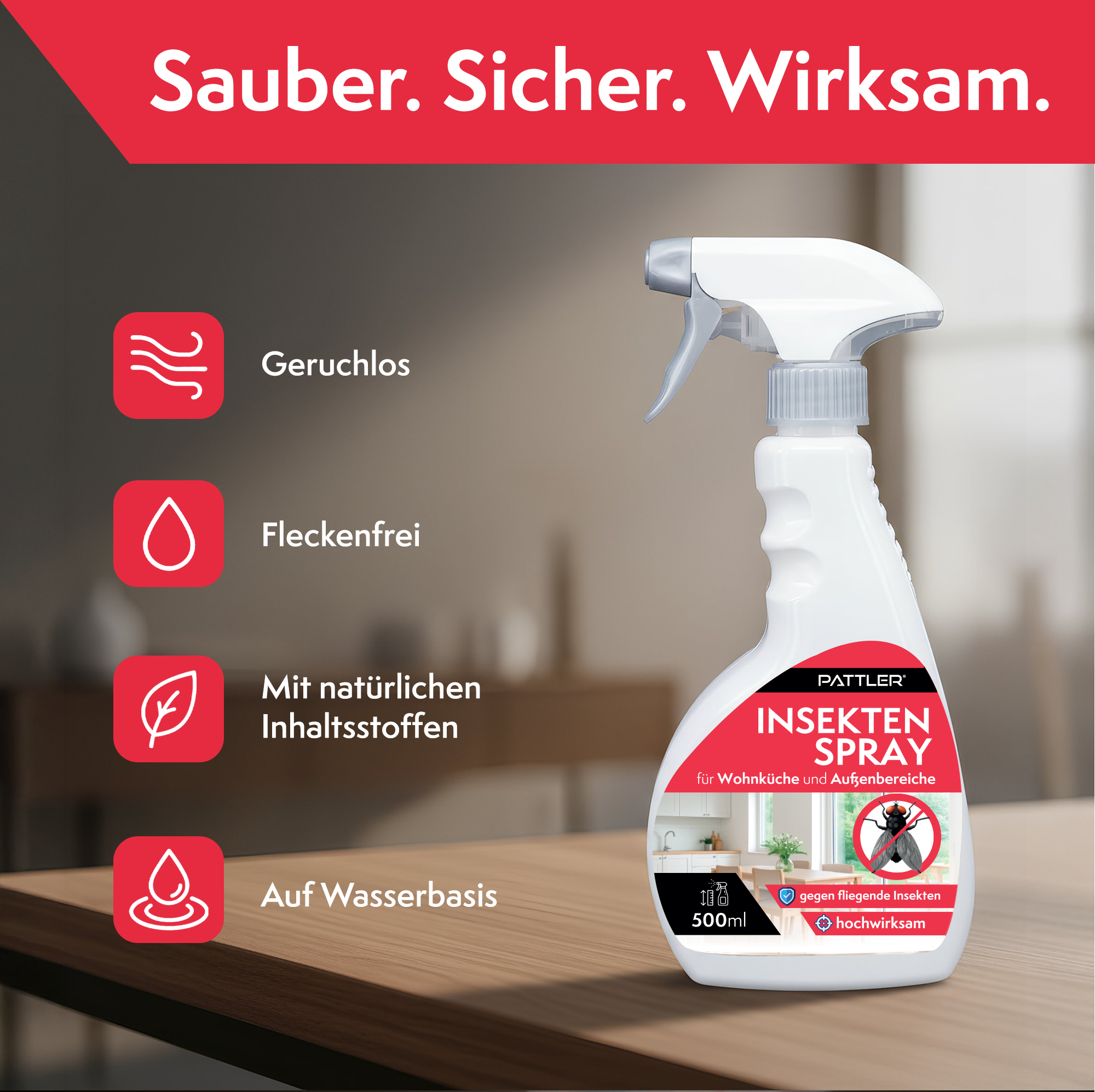Insektenspray PATTLER "Insekten- und Mückenspray", rot (weiß), Schädlingsbekämpfungsmittel, Insektenspray, 500 ml weiß Einheitsgröße