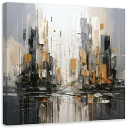 LEINWANDBILD Architektur Stadt Aquarell Grau Gold 60x60cm
