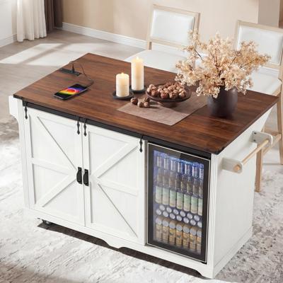 "Chichoice 72"" Farmhouse Kitchen Island with Fridge Storage Space & Power Outlet"