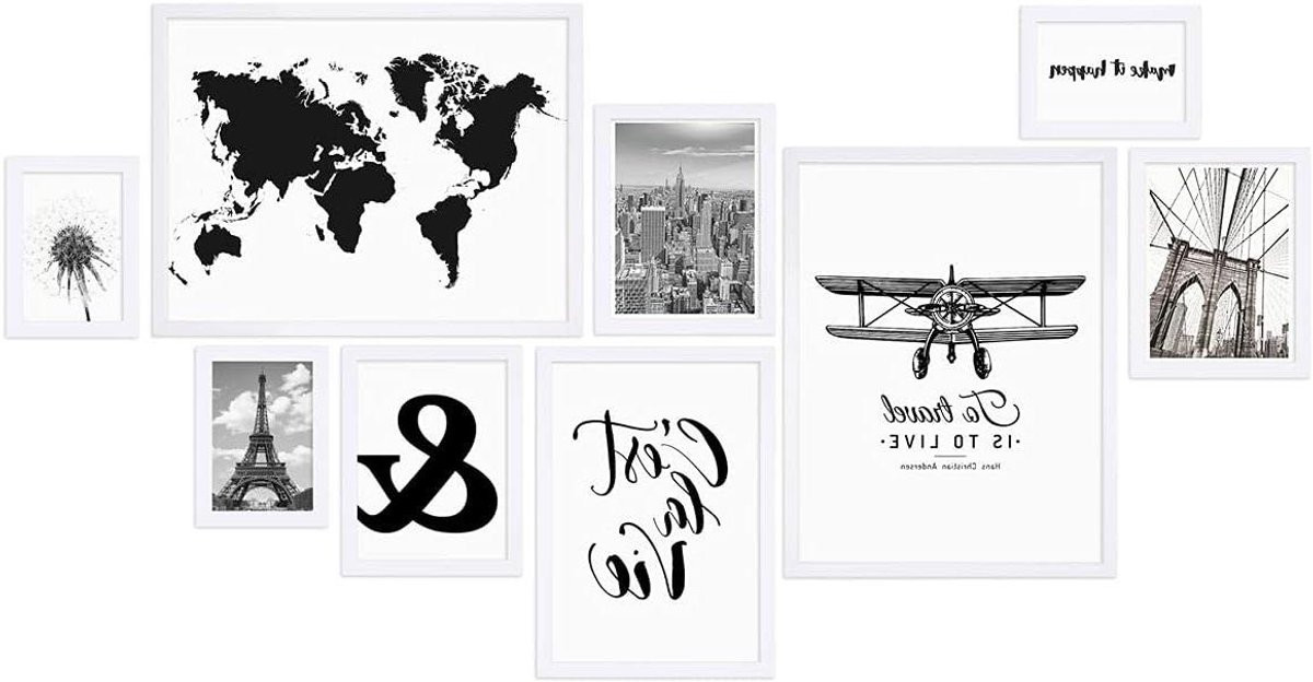 Set van 9 witte fotolijsten voor muurdecoratie inclusief accessoires