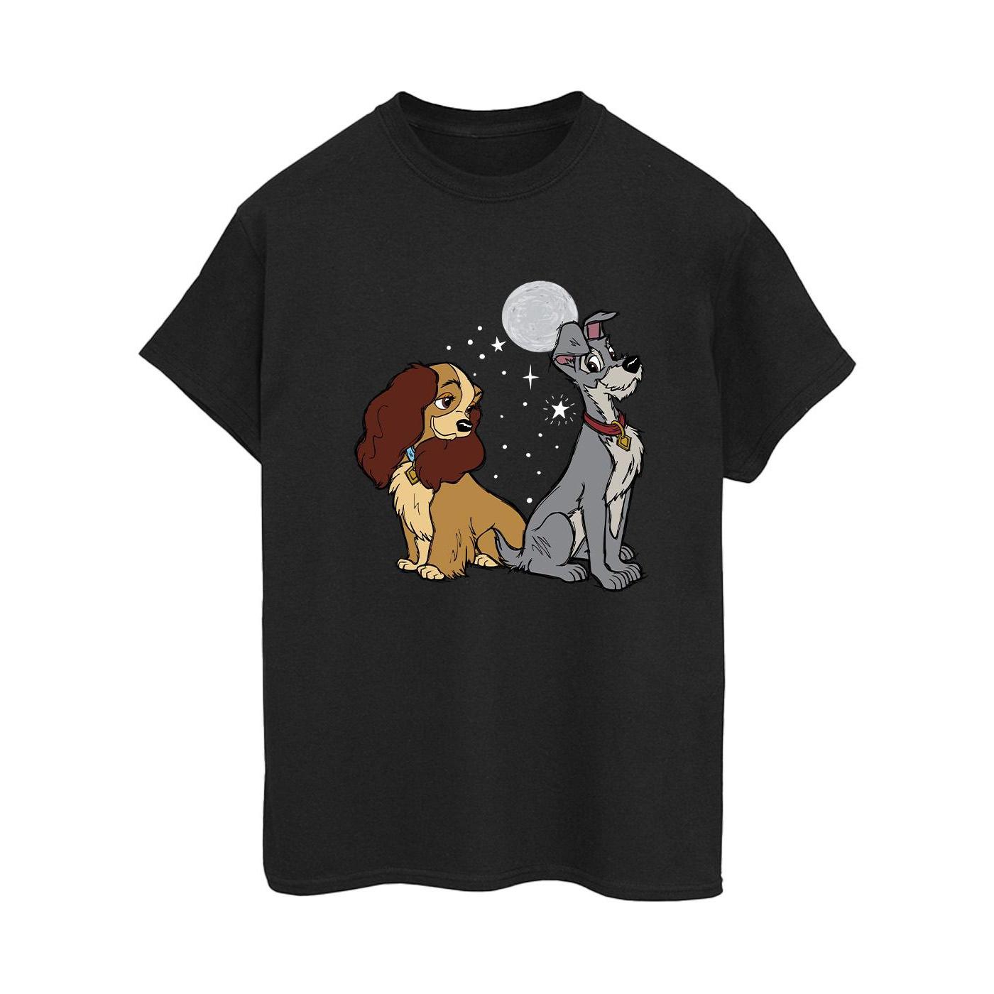 Disney Dames/Dames Lady And The Tramp Maan Katoenen Vriendje T-shirt (Zwart)