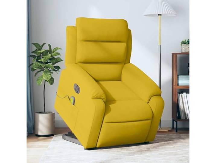 YUTAASU Electric Lift Massage Chair Velvet Yellow 135-Degree Recline, 6 Massage Points, USB Powered, Side Pocket, Wood and Metal Frame