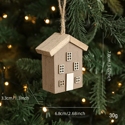 Inspire Curations Rustic Wooden Christmas House Ornament Mini Hanging Holiday Decor c