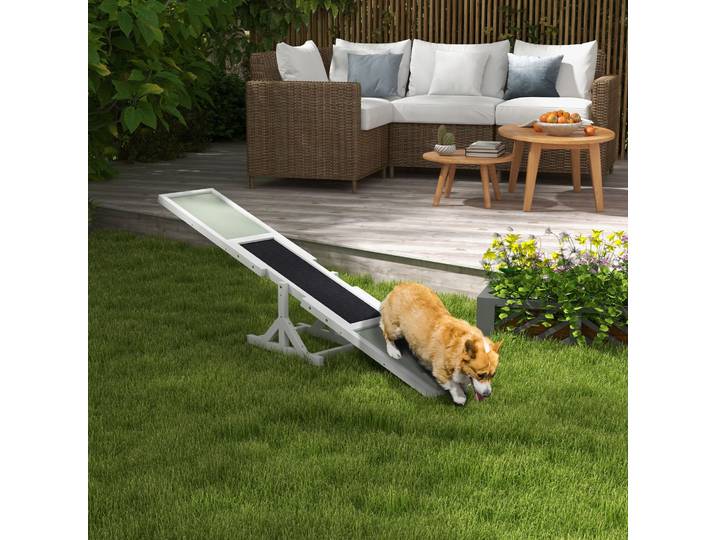 PawHut Bascule Agility Chien Antidérapante 180x30x30cm Gris Blanc