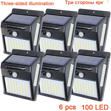 Inspire Essentials 3 Sided Solar Motion Sensor Light 100 LED Outdoor Waterproof Wall Lamp 6pcs