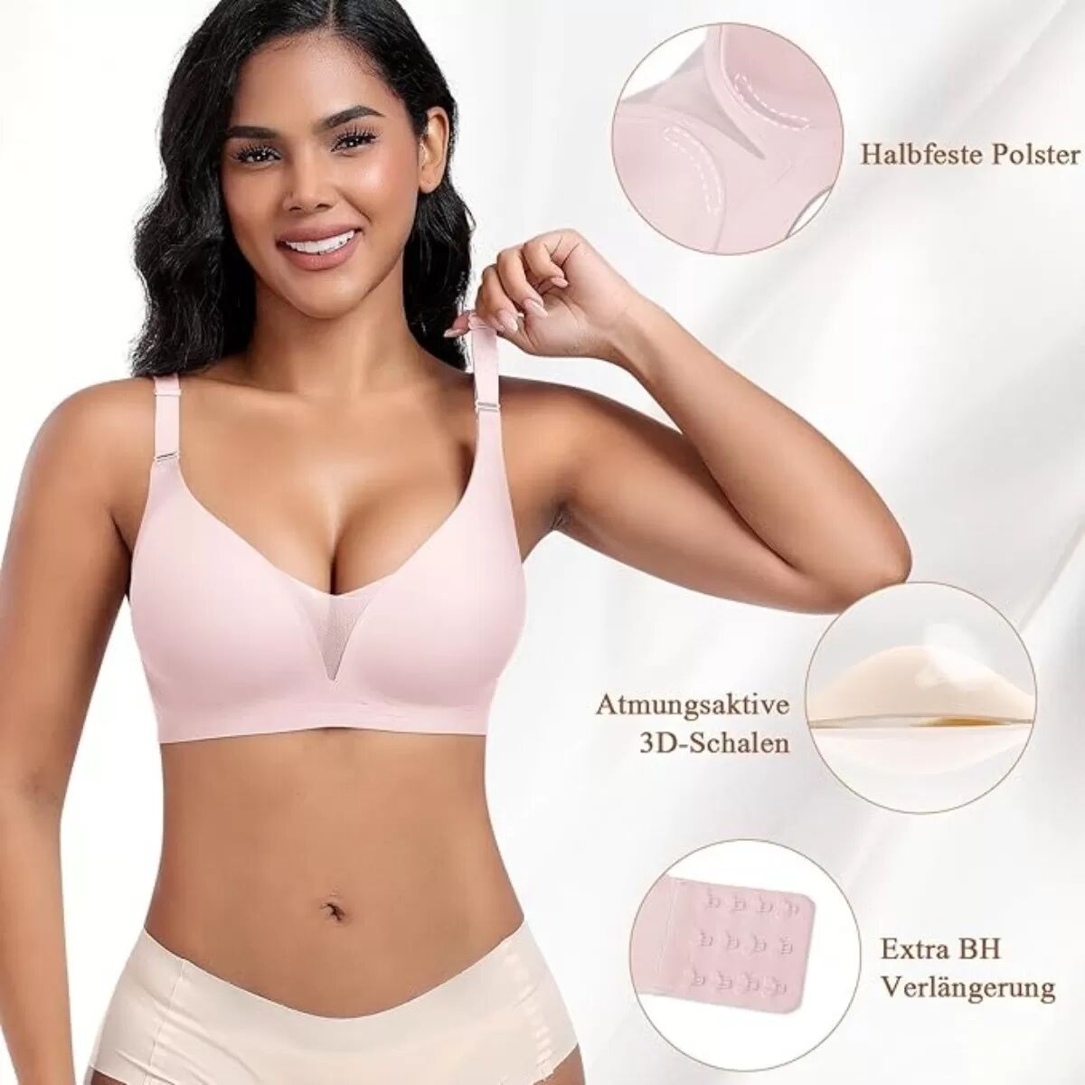 INF XL Größe Kabelloser BH für Große Oberweite, Nahtloser Push-Up-BH Rosa
