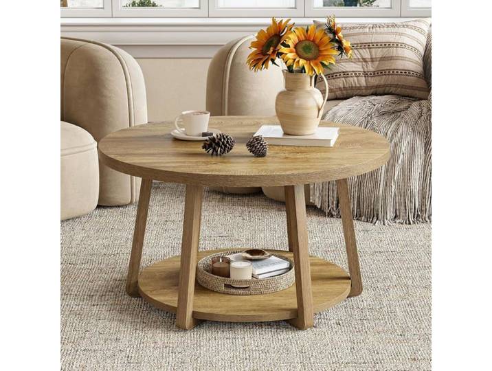 Table Basse Industrielle - Finmind - Table de Salon - Ronde - Marron - 80 x 80 x 50 cm