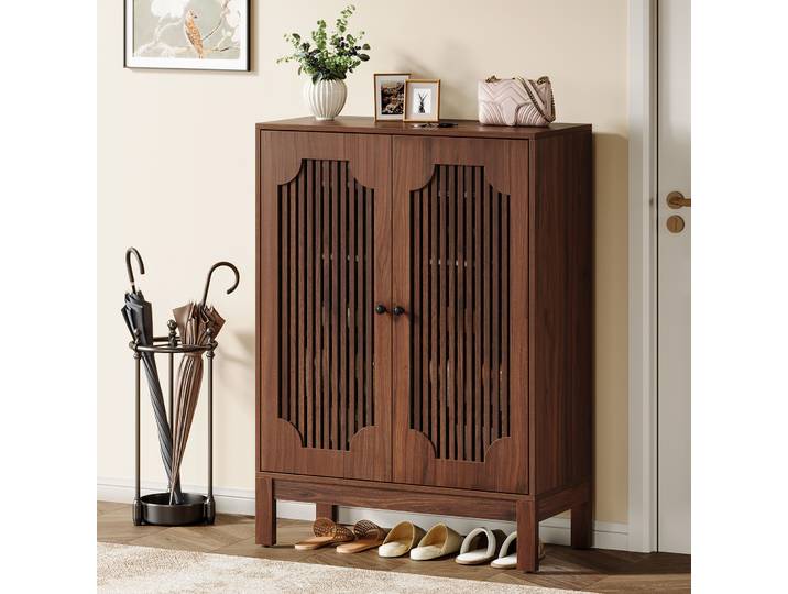 Meuble à chaussures Tribesigns avec portes, armoire de rangement à chaussures à 5 niveaux avec étagères réglables, organiseur de rangement pour 20 paires de chaussures en bois