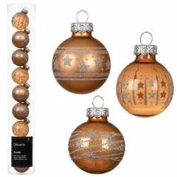 Christmas Decorations 9 Weihnachtskugeln Glas mit Motiven 3cm Christbaumkugeln Weihnachtsbaumkugeln Christbaumschmuck Weihnachtsbaumschmuck Karamellbraun Mix transparent