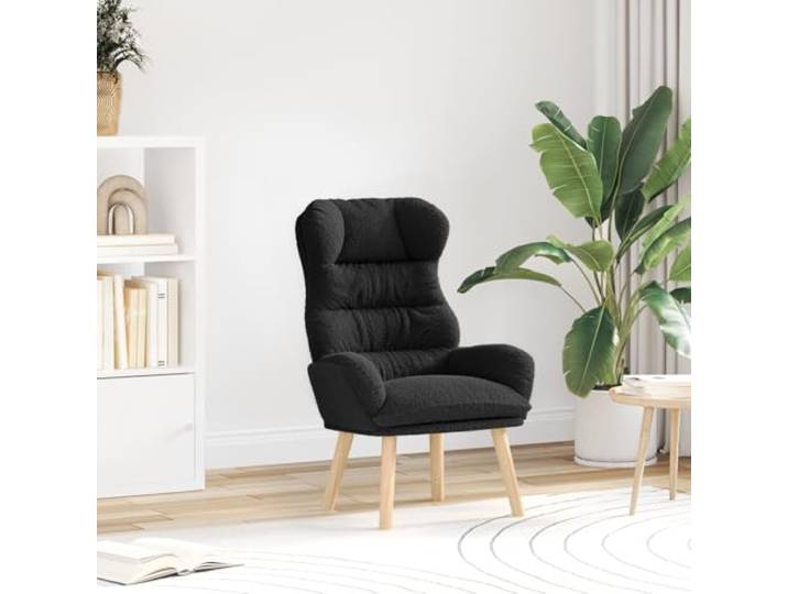 HEFZGDB Moderner Relaxsessel Schwarz Wollähnlicher Stoff mit Abnehmbarem Kissen und Stabilem Holzrahmen für Wohnzimmer Schlafzimmer Entspannung Lesen
