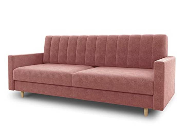 Sofnet - Schlafsofa Sara mit Bettkasten (Pink, Kronos 29) Schlafsofa mit Bettkasten, Wellenfeder, Veloursstoff, Holzfüße, Bettfunktion, Couch, Sofagarnitur