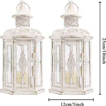 Inspire Picks Vintage Metal Hanging Lantern Candle Holder Decorative Indoor & Outdoor Wedding Lantern 2pcs A(white)