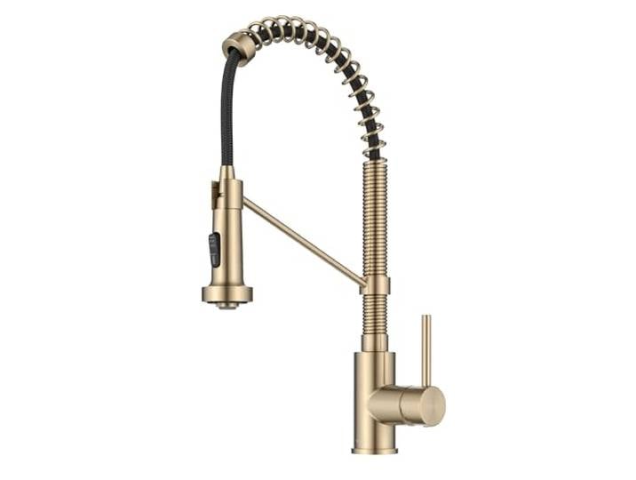 KRAUS Bolden Küchenarmatur im kommerziellen Stil, 2 Funktionen, Einhebel-Küchenarmatur zum Herunterziehen, fleckenfreier antiker Champagnerbronze, KPF-1610SFACB