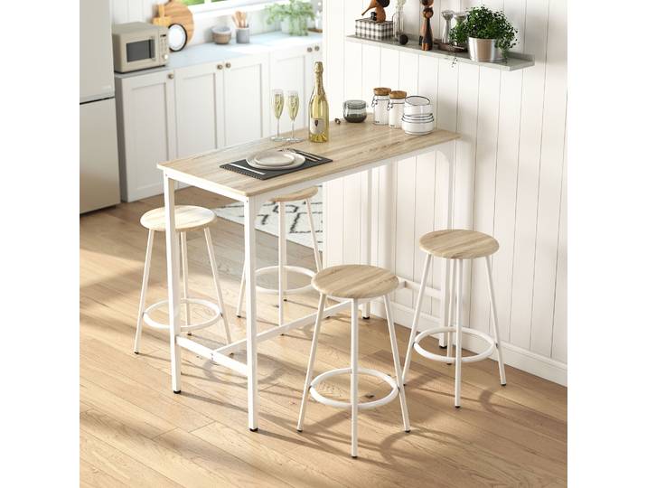 HOMCOM Table Haute et 4 Tabourets Moderne Métal Effet Bois