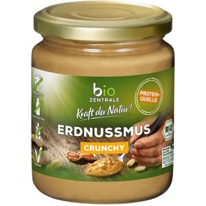 BioZentrale Nussmus Erdnussmus crunchy, BIO, 99,3% Erdnuss, ohne Zuckerzusatz & Palmöl, 250 g