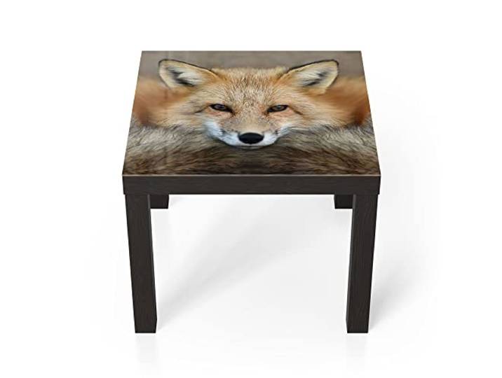 DEQORI Glastisch schwarz klein 55x55 cm Motiv Reineke, der Fuchs ausgefallener Beistelltisch aus Glas Hochglanz Couchtisch fürs Wohnzimmer moderner Couch Tisch mit Design
