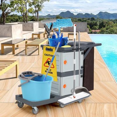 Garvee Commercial Janitorial Cart with 2 Locking Cabinets & Trash Cover, 220 lbs