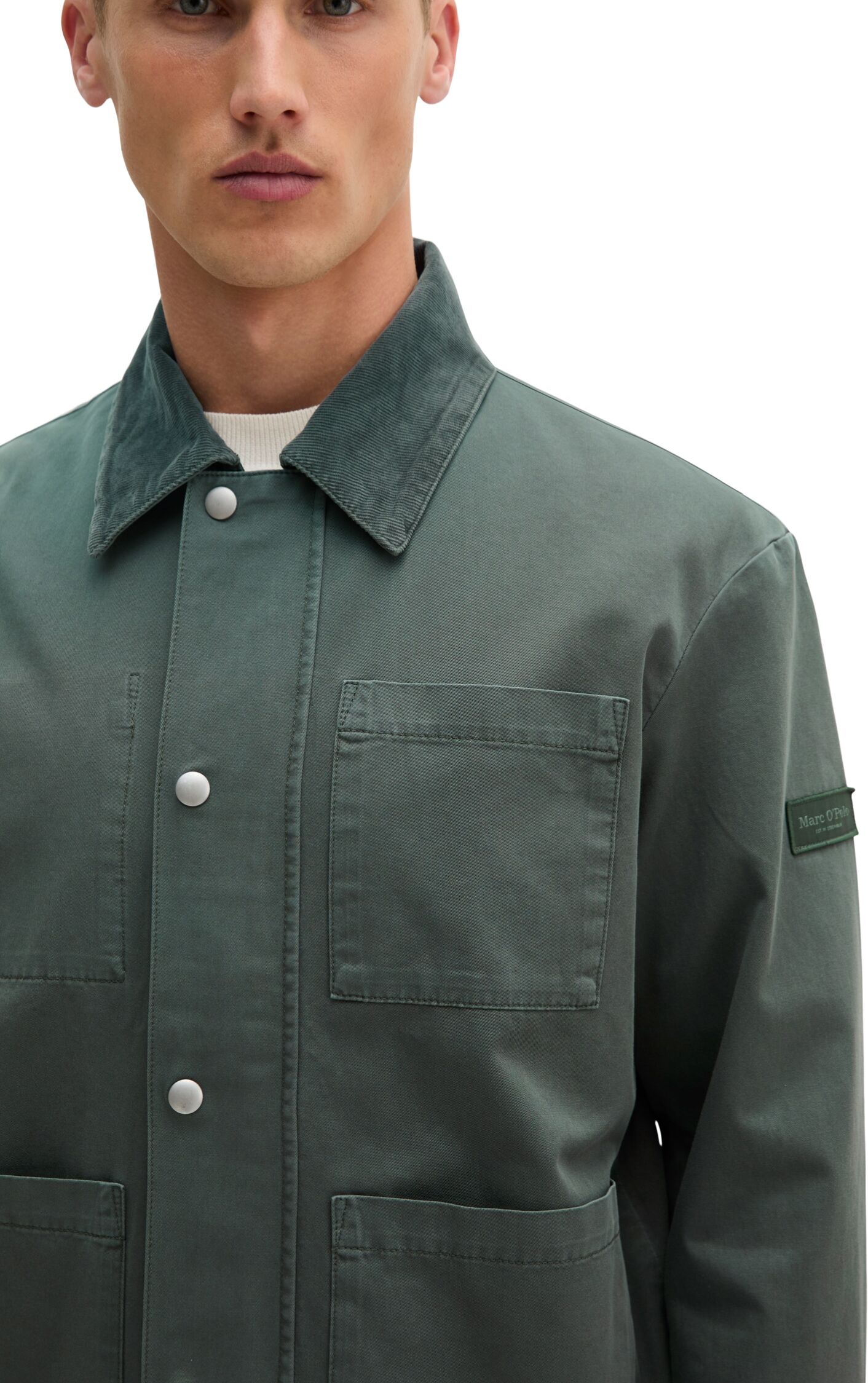 Marc O' Polo Outdoorjacke MARC O'POLO, Herren, Gr. L, grün (mangrove), Twill, Obermaterial: 100% Baumwolle, regular fit normal, Manschette, Jacken Outdoorjacke, regular mit Cordkragen mangrove L