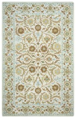 NAVATEXTURA Crypt Blue, Beige, and Ivory Floral Hand-tufted Wool Blend Rug