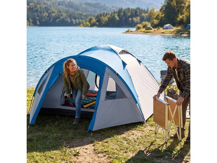 Outsunny Tente Camping 4-5 Pers. Étanche Bleu Marine 3x2.5m