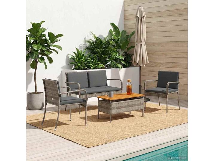 vidaXL Garten Set Grau Poly-Rattan