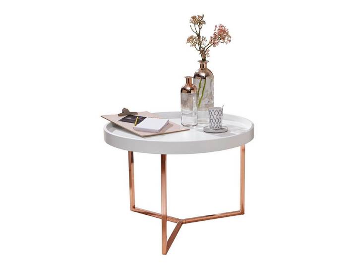 tinkaro Couchtisch HEW Tulpenholz Sofatisch Weiß/Kupfer (1-St)