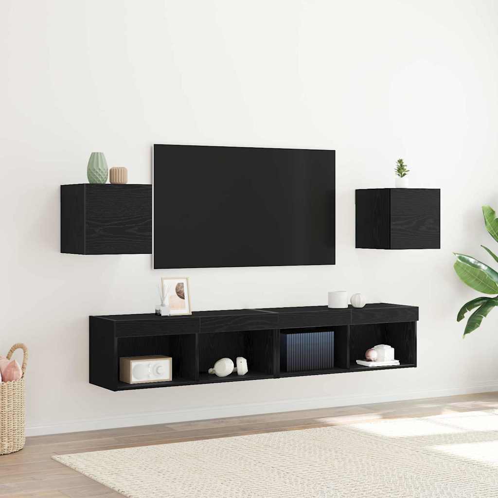 vidaXL Mueble para TV montado en la pared 2 uds. Roble Negro Negro