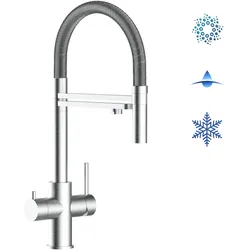 Kurzversion 47 cm - 5 Wege Wasserhahn Küchenarmatur, Edelstahl Massiv mit 360° schwenkbarem Auslauf, abnehmbare 2 strahl Handbrause, Gebürstet / Hochglanz Stahlfeder