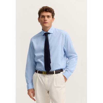Businesshemd BUGATTI "Loose Fit", Herren, Gr. XL, Normalgrößen, blau (320, hellblau), Canvas, 85% Lyocell, 15% Leinen, gestreift, loose fit, Hemden, gestreift aus Leinen-Mix