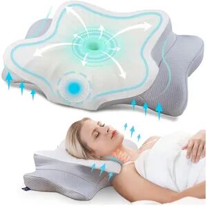 Handpicked Choices Cooling Ergonomic Neck Support Pillow Memory Foam Cervical Pillow For Pain Relief And Deep Sleep Comfort light Grey
