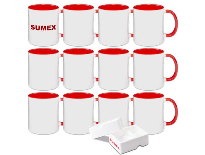 Sumex 11oz Satz von 12 Sublimationstassen Becher für Tee, Milch,rot Griff und Innenraum
