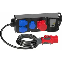 PCE, Baustromverteiler, Stromverteiler Steyregg, 1x CEE 16A, 3x SSD 16A, IP54, schwarz