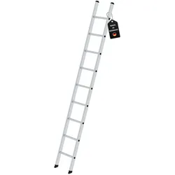 PROREGAL Sprossen-Anlegeleiter Made in Germany | 9 Sprossen | Arbeitshöhe 3,7m | 350mm breit ohne Traverse | Traglast 150kg | Alu