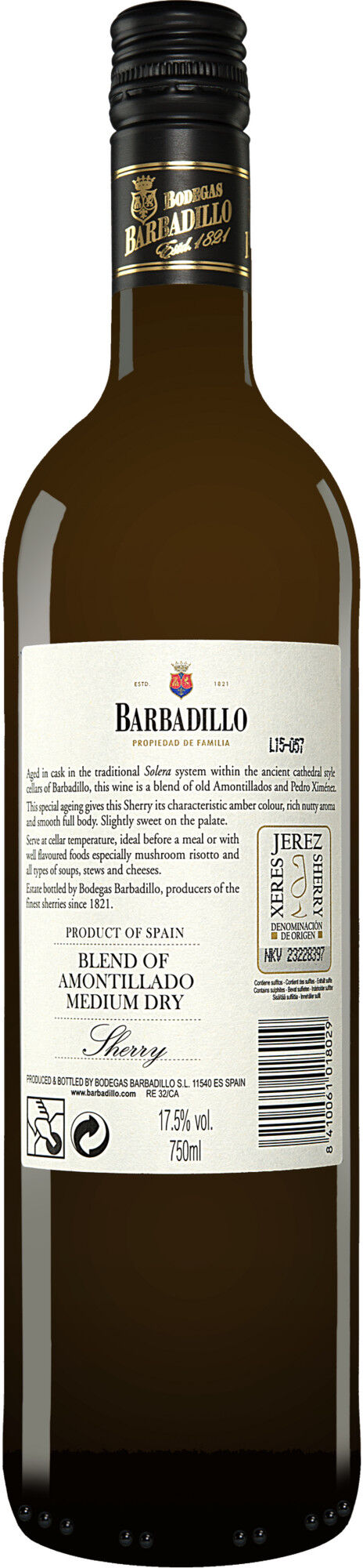 Barbadillo Blend of Amontillado Medium Dry 17.5% Vol. Sherry Halbtrocken aus Spanien