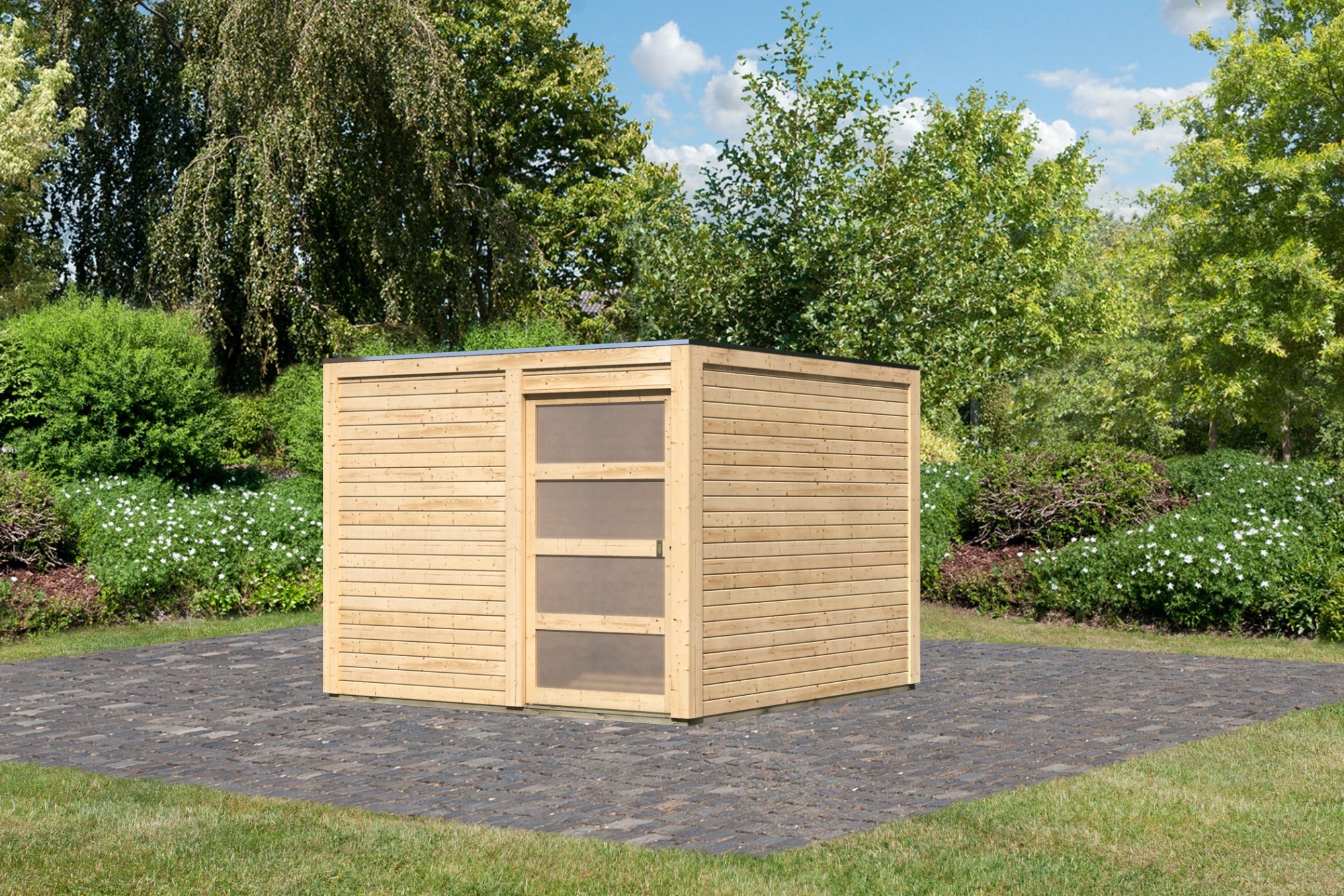 Karibu Gartenhaus Gerätehaus Qubic 2 naturbelassen 276x276x214 cm