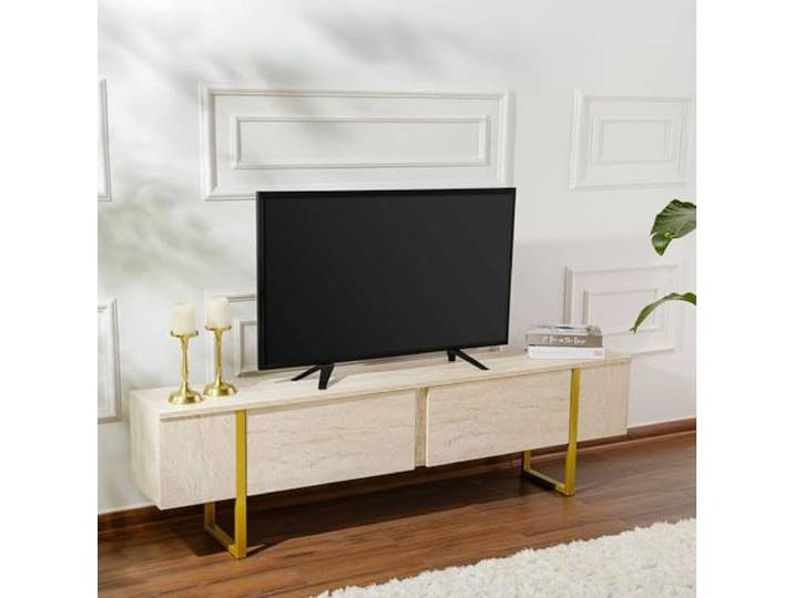 Dmora TV-Schrank Gussola 180x29,5x50 cm Beige 1 Regal 2 Fächer