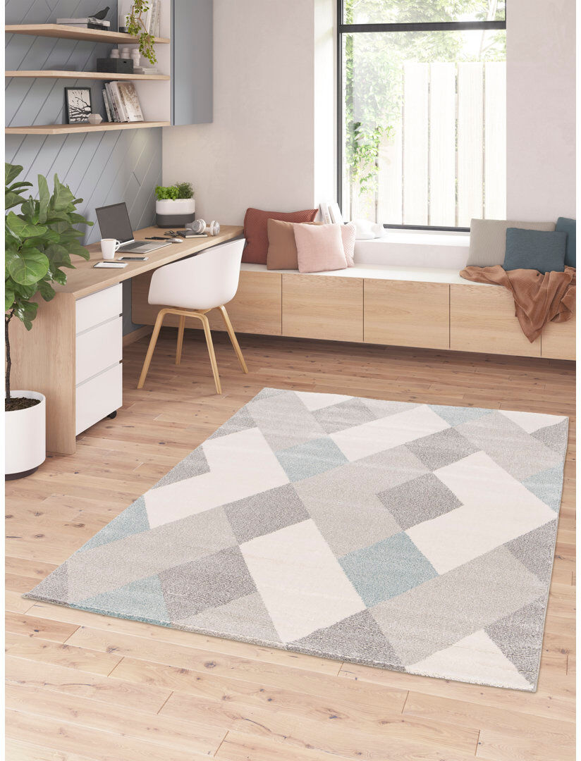 George Oliver Estes Shaggy Green/Cream Rug Cream;Beige Rectangle 200 x 290cm